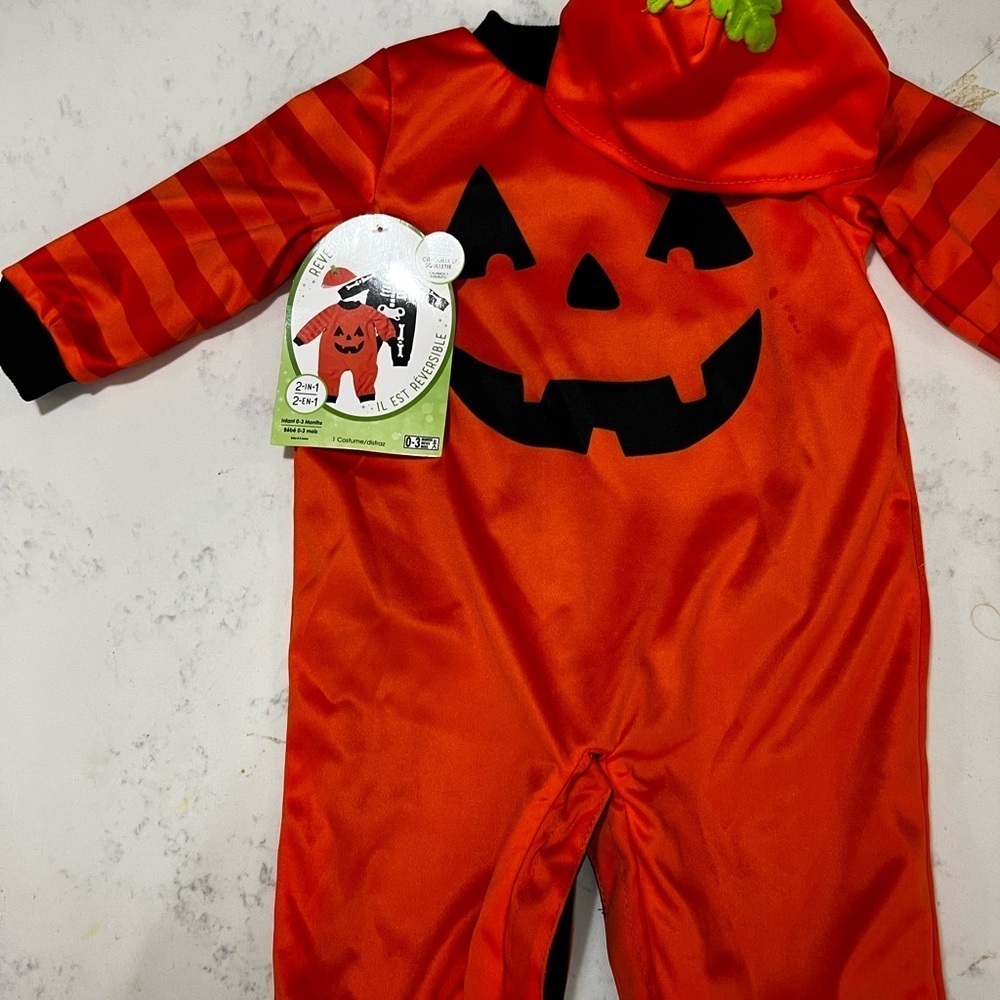 ORANGE AND BLACK PUMPKIN AND SKELATON REVERSIBLE COSTUME FOR KIDS - Picture 5 of 12